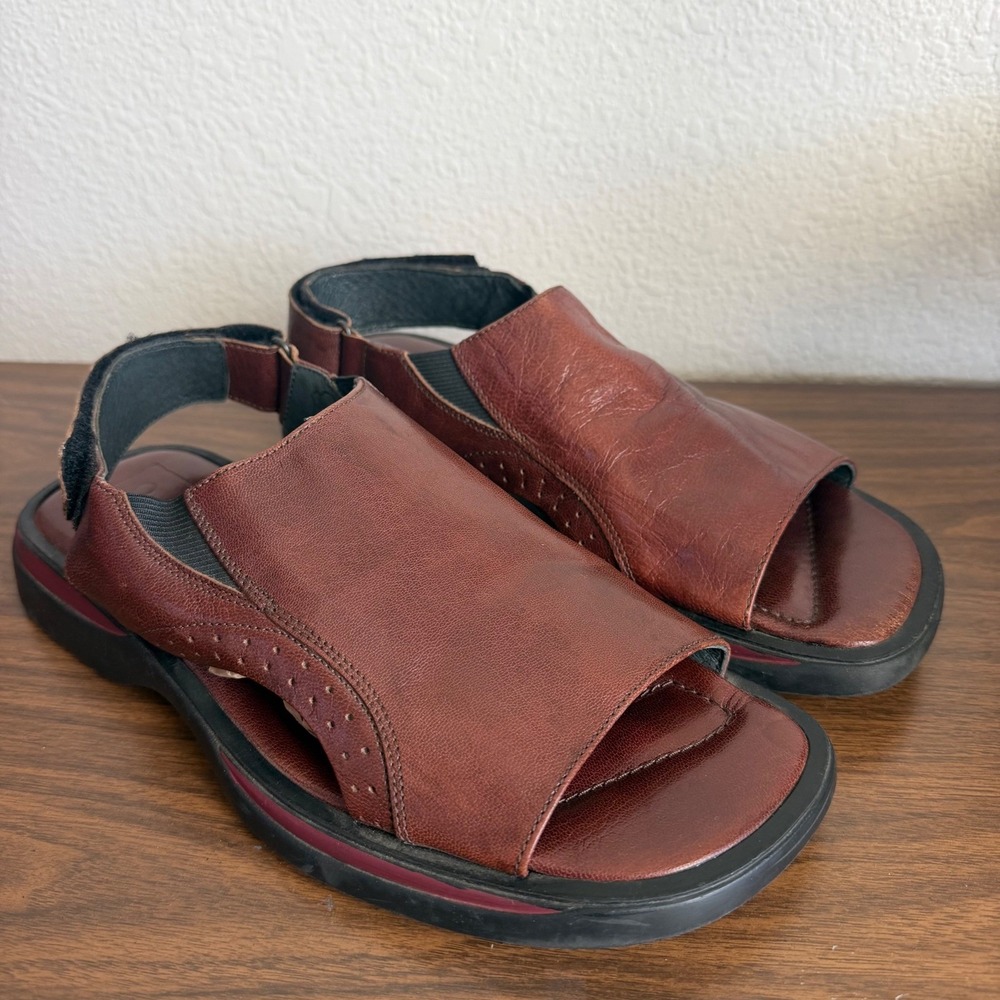 Freemood Mens Brown Leather Slingback Open Toe Sandals Size 42 Gladiator Shoes